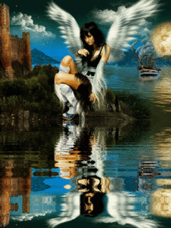 angel thinking near th pond