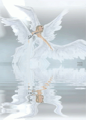 vry bful wite angel. .reflection in water