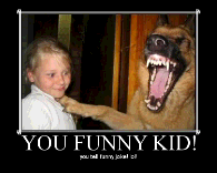 Kid telin the dog a funny joke
