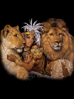 girl in between lion